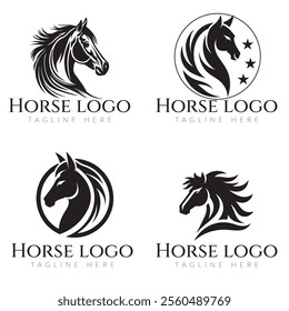 Elegant horse logo icons. Royal stallion symbol design. Equine stables sign. Equestrian brand emblems. Vector illustration.