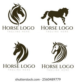 Elegant horse logo icons. Royal stallion symbol design. Equine stables sign. Equestrian brand emblems. Vector illustration.