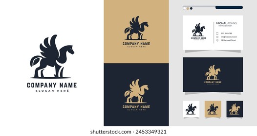 Elegant horse with stylish graphic design and name card inspiration luxury design logo and business card , horse logo set with line and business card style