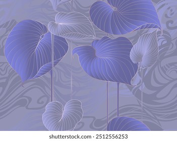 Elegant Hosta Leaf Seamless Pattern performed Delicate Thin Lines. Graceful Hosta Leaves, intended for wallpaper, packaging, printing on fabric, textiles, interior. A Vector Luxurious Seamless Pattern