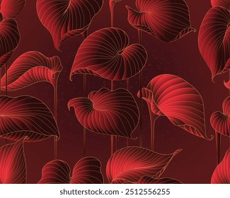 Elegant Hosta Leaf Seamless Pattern performed Delicate Thin Lines. Graceful Hosta Leaves, intended for wallpaper, packaging, printing on fabric, textiles, interior. A Vector Luxurious Seamless Pattern