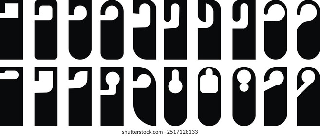 Elegant hotel door hanger design for handle or knob set. Do not disturb, please service or clean room doorhanger template. Vector die cutting inform sign. Hotel Door Hanger Tags. Minimalism concept.