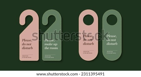 Elegant hotel door hanger design for handle or knob. Do not disturb, please service or clean room doorhanger template. Vector die cutting inform sign.