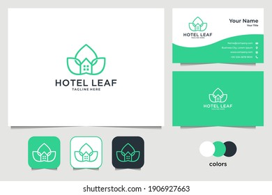 elegant hotel leaf logo design and business card