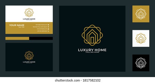 elegantes Haus mit Rahmen Logo Design und Visitenkarte. gute Verwendung des Luxuslogos für Immobilien