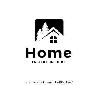 Elegant house pine garden logo design inspiration