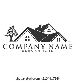 Elegant house and tree vector logo
