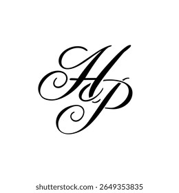 Elegante logotipo de monograma HP em preto script - Caligrafia de luxo Design inicial em fundo branco