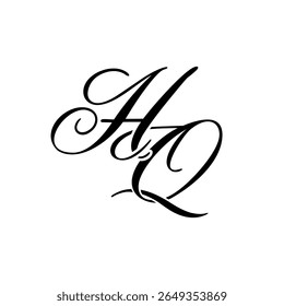 Elegante logotipo do monograma do QG no script preto - Caligrafia de luxo Projeto inicial no fundo branco