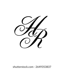 Elegante logotipo de monografia HR em preto Script - Caligrafia de luxo Design inicial em fundo branco