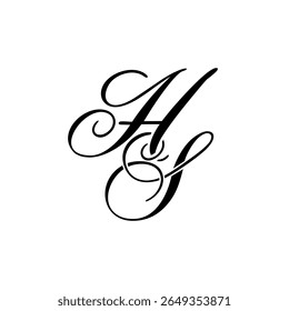 Elegante logotipo monograma HS em preto Script - Caligrafia de luxo Design inicial em fundo branco