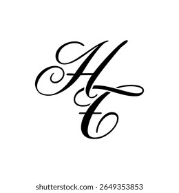 Elegante logotipo do monograma HT em preto Script - Caligrafia de luxo Design inicial em fundo branco