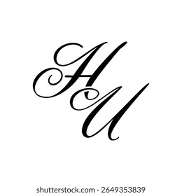Elegante HU Monograma Logo em preto Script - Luxo Caligrafia Design inicial em fundo branco