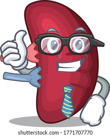 An elegant human spleen Businessman mascot design wearing glasses and tie