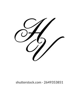Elegante HV Monograma Logo em preto Script - Luxo Caligrafia Design inicial em fundo branco