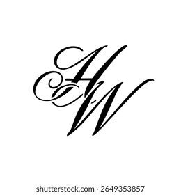 Elegante logotipo de monografia de HW em preto script - Caligrafia de luxo Design inicial em fundo branco