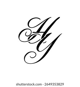 Elegante HY Monograma Logotipo em Preto Script - Luxo Caligrafia Design Inicial em Fundo Branco