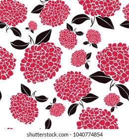 elegant hydrangea and leafs pattern  seamless in  vector red and black 