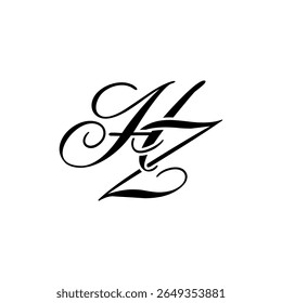 Elegante logotipo de monografia HZ em preto script - Caligrafia de luxo Design inicial em fundo branco
