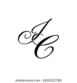 Elegant IC Monogram in Black Script – Stylish Calligraphy Initial Logo on White Background