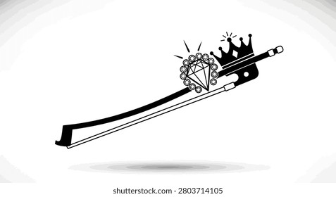 Elegant icon design combining a violin bow with a diamond and a crown, representing luxury, high-quality music, or royal excellence.