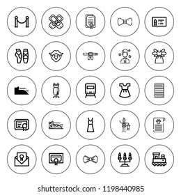 Elegant icon set. collection of 25 outline elegant icons with ballet shoes, ballet, beard, candelabra, bow tie, carpet, collar, business card, butler icons. editable icons.