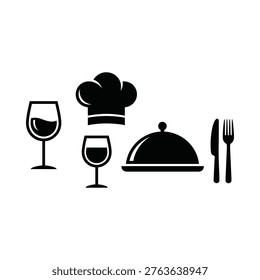 Elegant icon set representing a chef and dining essentials
