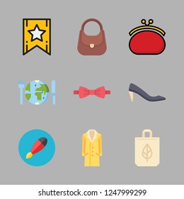 elegant icon set. vector set about bow tie, hand bag, purse and shopping bag icons set.