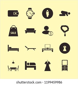 elegant icon. elegant vector icons set businessman, necklace, sofa and dining room