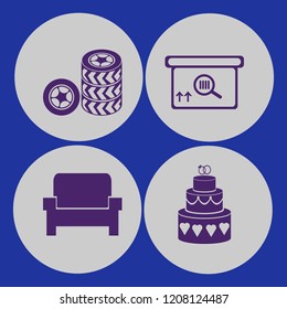 elegant icon. elegant vector icons set square barcode box, armchair, cake wedding and car wheels