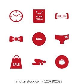 elegant icon. elegant vector icons set white bow tie, watch face, men shoes and panties rose