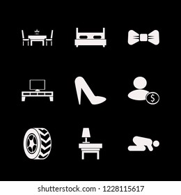 elegant icon. elegant vector icons set car wheel, businessman, islam prayer and black bow tie