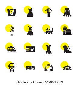 elegant icons. Editable 16 elegant icons. Included icons such as Peacock, Rainbow, Bow tie, Train, Leather Chelsea Boots, Drees, Business card, Tray. elegant trendy icons for web.