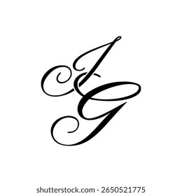 Elegant IG Monogram in Black Script – Stylish Calligraphy Initial Logo on White Background