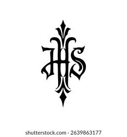 Elegant IHS Monogram with Laurel Leaves | Christian Symbol Vector Design.