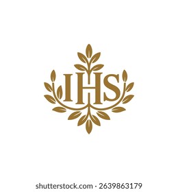 Elegant IHS Monogram with Laurel Leaves | Christian Symbol Vector Design.