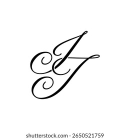 Elegante IJ Monograma em preto Script - Caligrafia elegante logotipo inicial no fundo branco