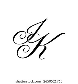 Elegant IK Monogram in Black Script – Stylish Calligraphy Initial Logo on White Background