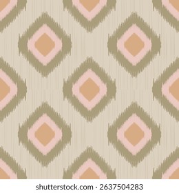 Elegant ikat seamless pattern featuring traditional geometric motifs in soft [color] tones. Ideal for textile prints, home decor, packaging, wallpaper, and digital backgrounds. 