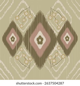 Elegant ikat seamless pattern featuring traditional geometric motifs in soft [color] tones. Ideal for textile prints, home decor, packaging, wallpaper, and digital backgrounds. 