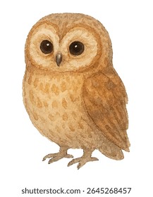 Elegant  illustration of a barn owl with soft earthy tones and heart-shaped face. Ideal for nature prints, wildlife decor, greeting cards, and mystical or woodland-themed designs.