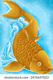 Elegant illustration of koi carp with wave