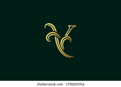 Elegant illustration logo design golden initial line Y
