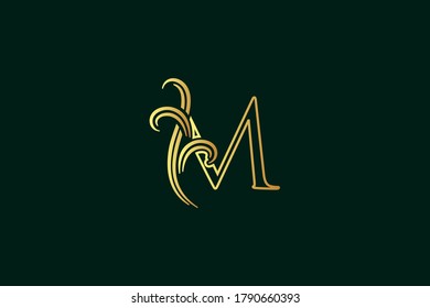 Elegant illustration logo design golden initial line M
