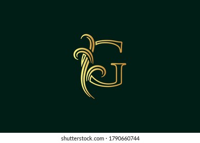 Elegant illustration logo design golden initial line G
