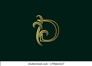 Elegant illustration logo design golden initial line D