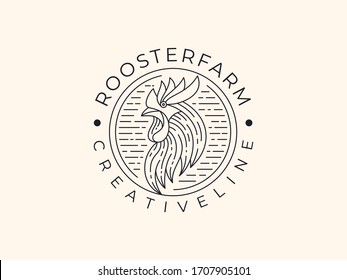 Elegant illustration of rooster line art vector logo design emblem, hipster rooster outline