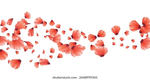 Elegant  illustration of scattered red and orange petals on a white background. Perfect for romantic designs, invitations, floral decor, and artistic projects. Vibrant, high-quality, and eye-catching.