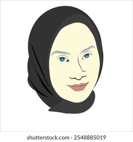 Uma ilustração elegante de uma mulher vestindo um hijab, mostrando graça e identidade cultural. A figura exala confiança e estilo, com seu traje modesto complementado por uma expressão serena. 