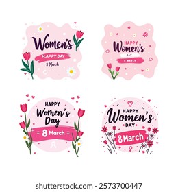 Elegant illustrations celebrating International Women's Day with flower motifs, text designs, and festive elements, emphasizing empowerment, love, and appreciation for women worldwide.